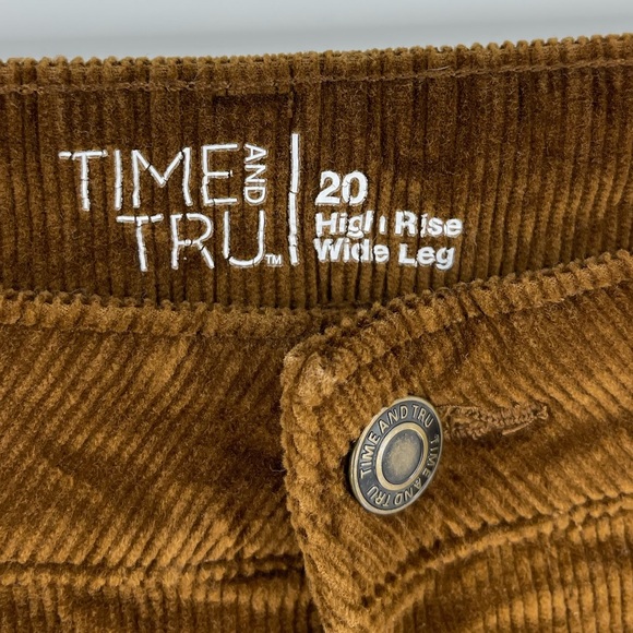 Time and Tru High Rise Wide Leg Button Fly Brown Corduroy Pants, Women's 20 - Picture 7 of 8